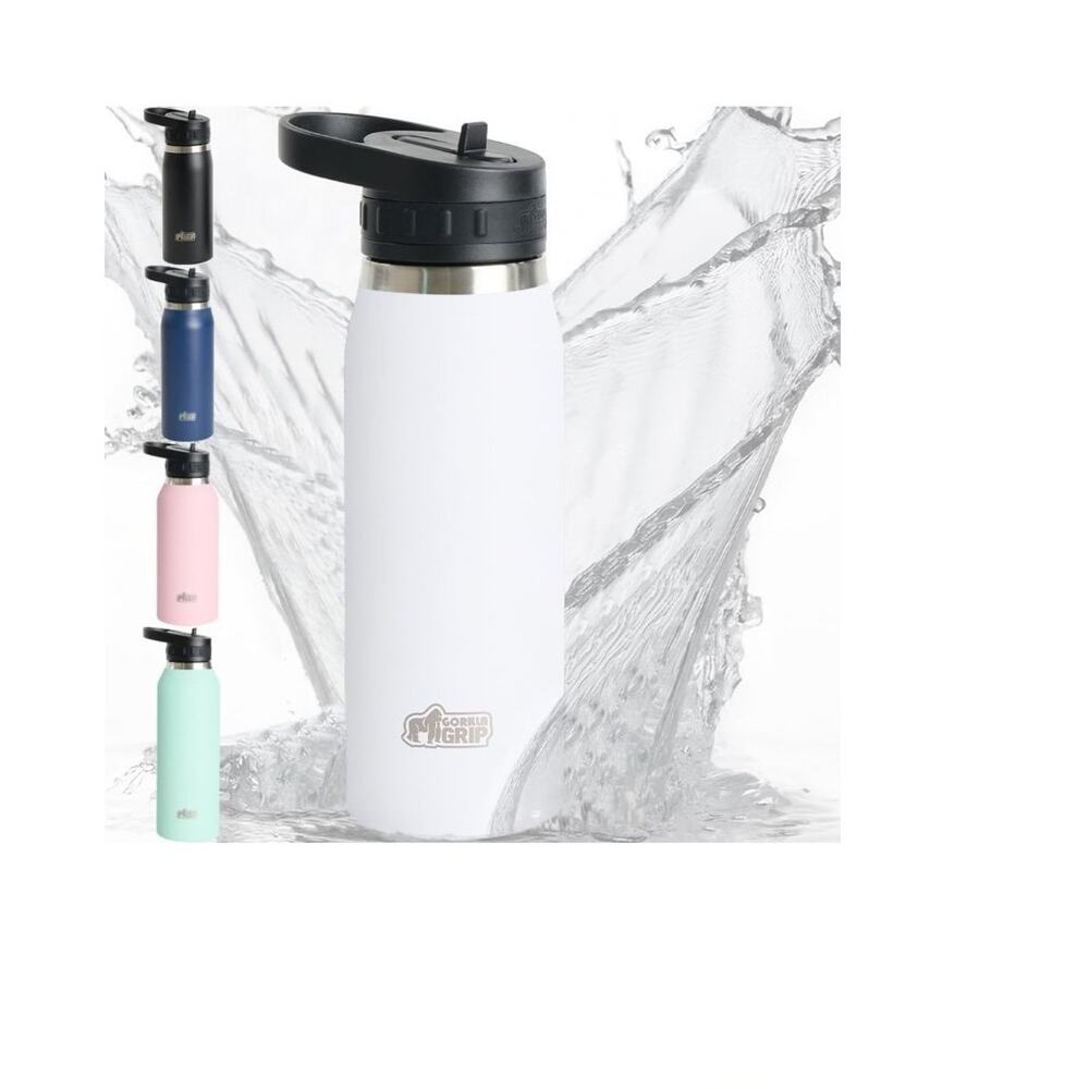 GORILLA GRIP Insulated Stainless Steel Water Bottle with Straw, Leak Proof...